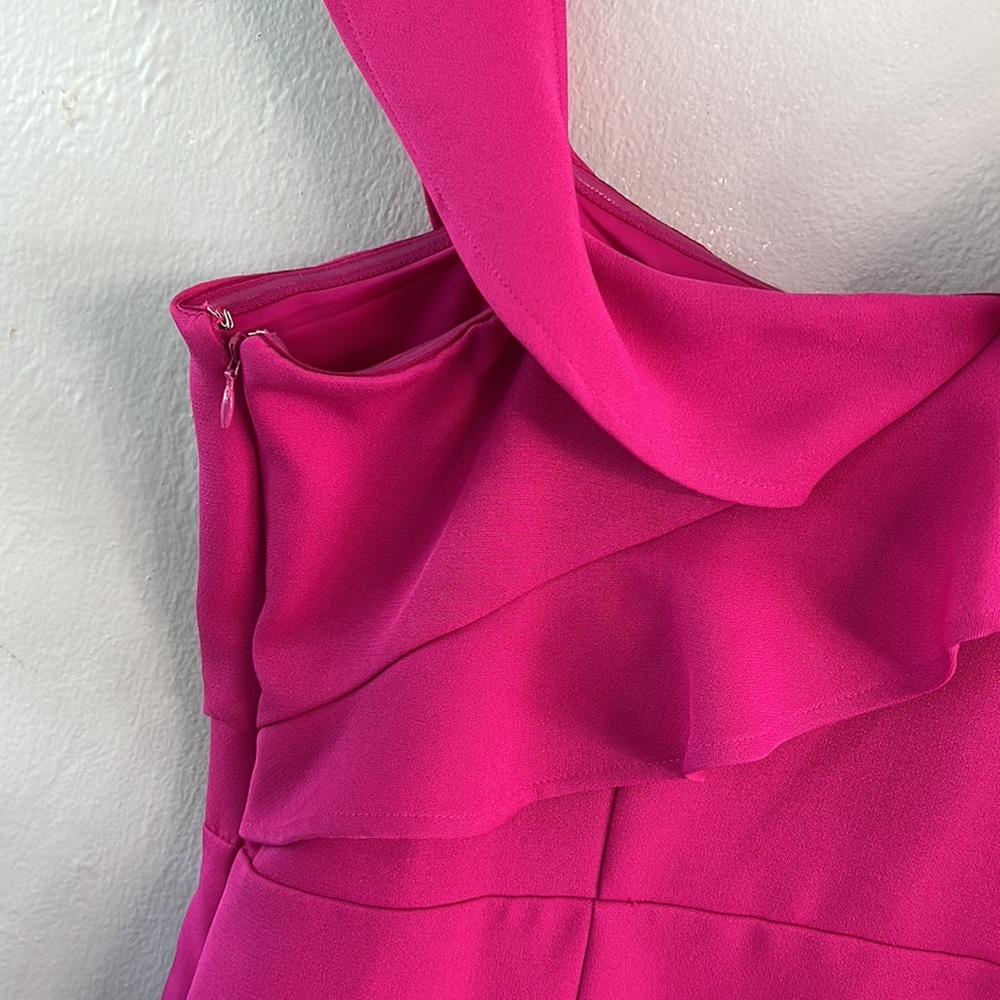 Express One-Shoulder Ruffle Mini Dress in Fuchsia - Picture 5 of 5